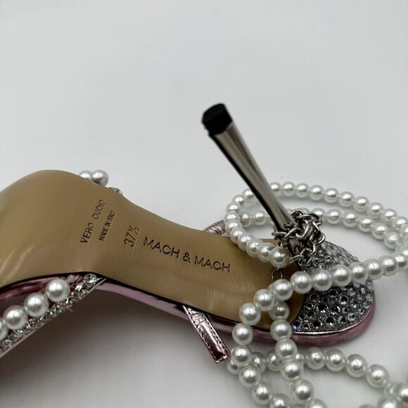 Mach & Mach Pink Crystals Embellishments Faux Pearls Ankle Straps Pumps Sz 37.5 - Picture 11 of 12